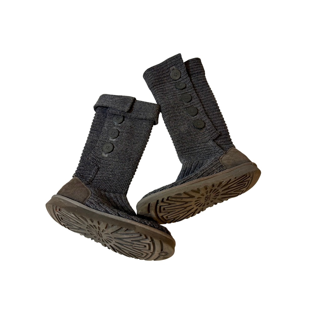 UGG Australia Classic Cardy Knit Boots Charcoal Gray Button Up Womens Size 10